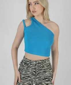 Public Desire UK Asymmetric Strap Top Blue