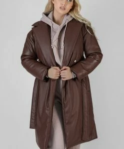 Public Desire UK Padded Pu Trench Chocolate KAIIA CLOTHING