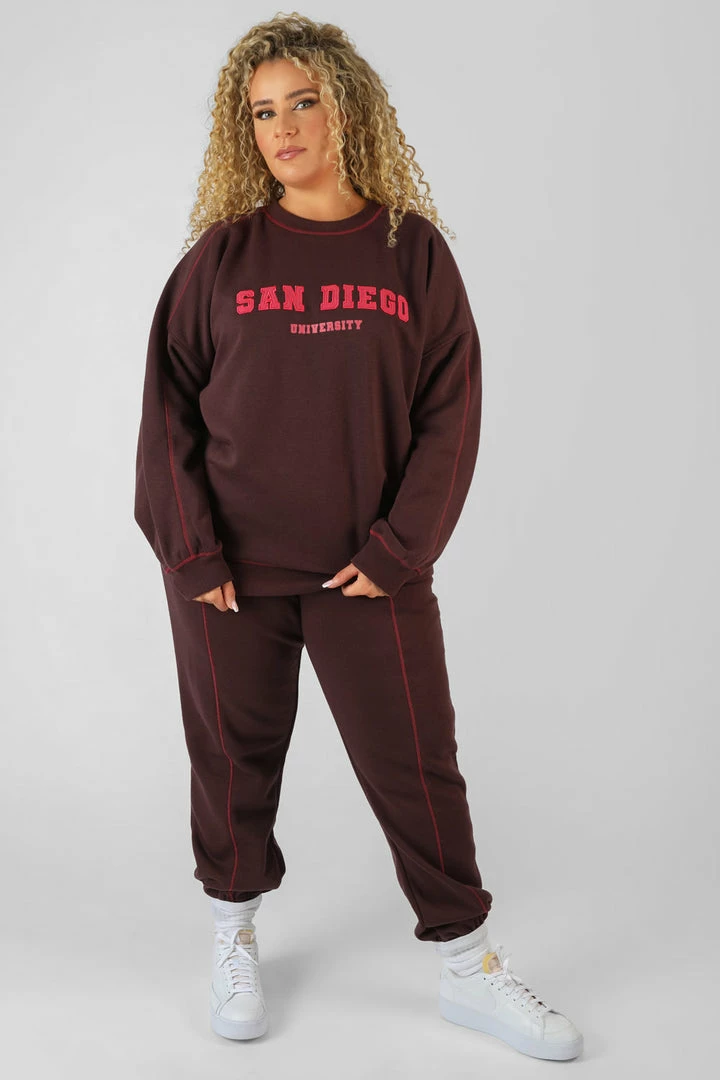 Public Desire UK Curve San Diego Contrast Stitch Sweatshirt Aubergine 3 Public Desire UK Curve San Diego Contrast Stitch Sweatshirt Aubergine