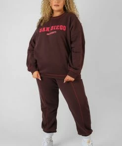 Public Desire UK Curve Contrast Stitch 90'S Joggers Aubergine