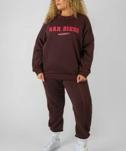 Public Desire UK Curve Contrast Stitch 90'S Joggers Aubergine