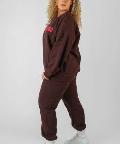 Public Desire UK Curve Contrast Stitch 90'S Joggers Aubergine
