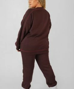 Public Desire UK Curve Contrast Stitch 90'S Joggers Aubergine