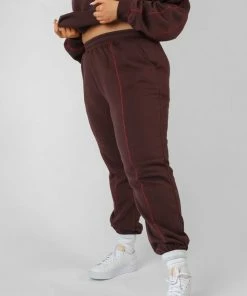 Public Desire UK Curve Contrast Stitch 90'S Joggers Aubergine