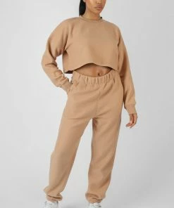 Public Desire UK KAIIA CLOTHING Kaiia Fluffy Cropped Sweatshirt Camel