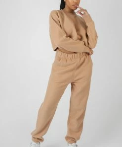 Public Desire UK KAIIA CLOTHING Kaiia Fluffy Cropped Sweatshirt Camel