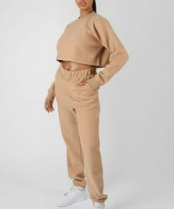 Public Desire UK KAIIA CLOTHING Kaiia Fluffy Cropped Sweatshirt Camel