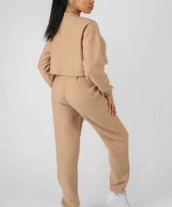 Public Desire UK KAIIA CLOTHING Kaiia Fluffy Cropped Sweatshirt Camel