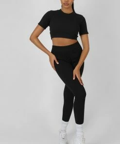 Public Desire UK Athleisure Underbust Ribbed Fitted Cropped T-Shirt Black KAIIA CLOTHING
