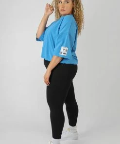 Public Desire UK KAIIA CLOTHING Curve Oversized Boxy Cropped Patch T-Shirt Blue
