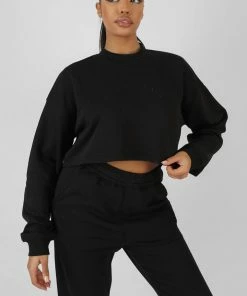 Public Desire UK Self Love Club Cropped Sweatshirt Black