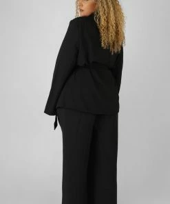 Public Desire UK Curve Premium Tie Waist Wide Leg Trousers Black
