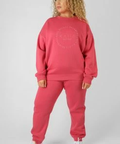 Public Desire UK Curve Tonal Embroidery Joggers Coral