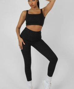 Public Desire UK KAIIA CLOTHING Repeat Print Bralet Black