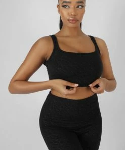 Public Desire UK KAIIA CLOTHING Repeat Print Bralet Black