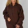 Public Desire UK Curve Oversized Half Zip Hoody Chocolate KAIIA CLOTHING