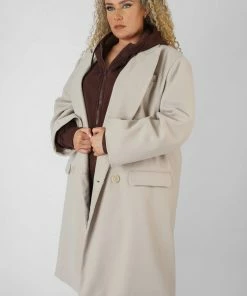 Public Desire UK Curve Longline Oversized Wool Coat Stone