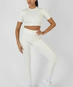 Public Desire UK KAIIA CLOTHING Athleisure Seam Front Ribbed Leggings White