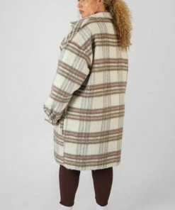 Public Desire UK Curve Longline Soft Touch Check Shacket Ecru