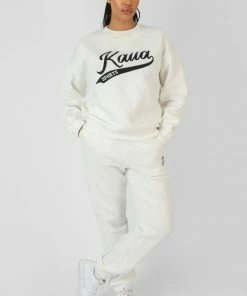 Public Desire UK Varsity Embroidery Sweatshirt Ecru KAIIA CLOTHING