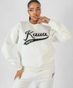 Public Desire UK Varsity Embroidery Sweatshirt Ecru KAIIA CLOTHING