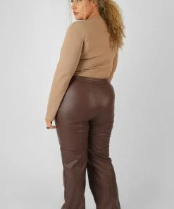 Public Desire UK Curve Zip Front Ribbed Bodysuit Light Brown