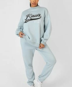 Public Desire UK Varsity Embroidery Sweatshirt Ice Blue KAIIA CLOTHING
