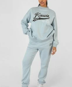 Public Desire UK Varsity Embroidery Sweatshirt Ice Blue KAIIA CLOTHING