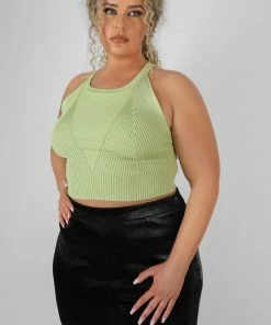 Public Desire UK Curve High Neck Knitted Racer Crop Top Lime KAIIA CLOTHING