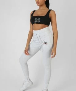 Public Desire UK Varsity Embroidery Tie Waist Legging Oatmeal Marl