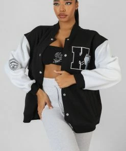 Public Desire UK KAIIA CLOTHING Contrast Sleeve Varsity Jacket Black