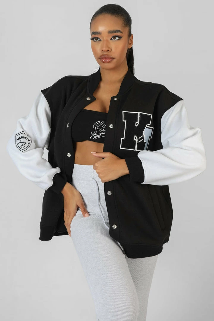 Public Desire UK KAIIA CLOTHING Contrast Sleeve Varsity Jacket Black 2 Public Desire UK KAIIA CLOTHING Contrast Sleeve Varsity Jacket Black