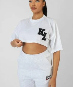 Public Desire UK Varsity Super Cropped T-Shirt White
