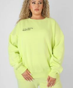 Public Desire UK Curve Text Detail Oversized Sweat Lime KAIIA CLOTHING