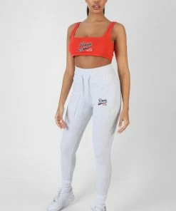 Public Desire UK Varsity Embroidery Crop Top Flame Red