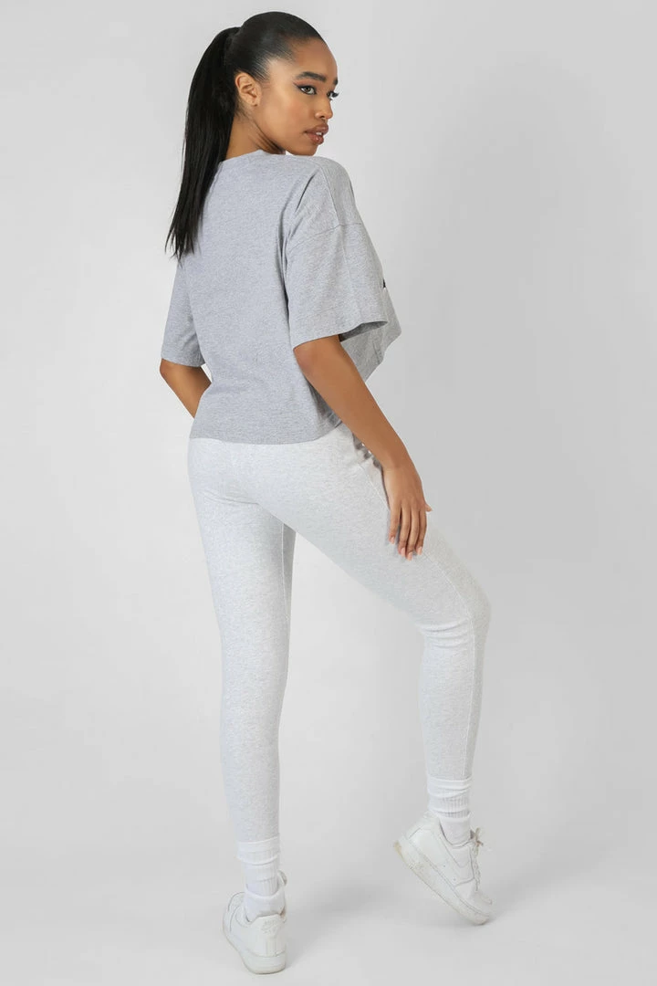 Public Desire UK Varsity Embroidery Cropped T-Shirt Grey Marl 5 Public Desire UK Varsity Embroidery Cropped T-Shirt Grey Marl