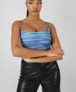 Public Desire UK KAIIA CLOTHING Space Dye Print Mesh Square Neck Bodysuit Blue 6 Public Desire UK KAIIA CLOTHING Space Dye Print Mesh Square Neck Bodysuit Blue