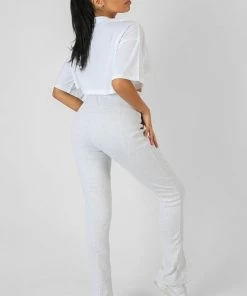 Public Desire UK KAIIA CLOTHING Split Front Straight Legging Oatmeal Marl