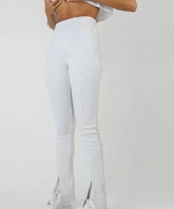 Public Desire UK KAIIA CLOTHING Split Front Straight Legging Oatmeal Marl