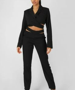 Public Desire UK KAIIA CLOTHING Strappy Waist Cigarette Trouser Black