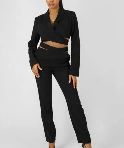 Public Desire UK Wrap Front Cropped Blazer Black KAIIA CLOTHING