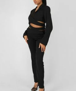 Public Desire UK KAIIA CLOTHING Strappy Waist Cigarette Trouser Black