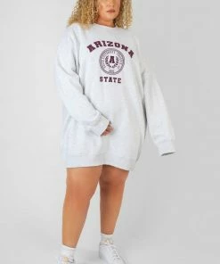 Public Desire UK KAIIA CLOTHING Curve Arizona Graphic Sweat Dress Oatmeal Marl