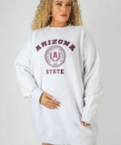 Public Desire UK KAIIA CLOTHING Curve Arizona Graphic Sweat Dress Oatmeal Marl