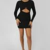 Public Desire UK KAIIA CLOTHING Bull Ring Detail Long Sleeve Mini Dress Black
