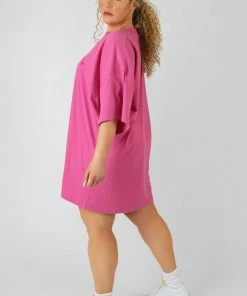 Public Desire UK Curve Philadelphia Embroidered T Shirt Dress Magenta KAIIA CLOTHING
