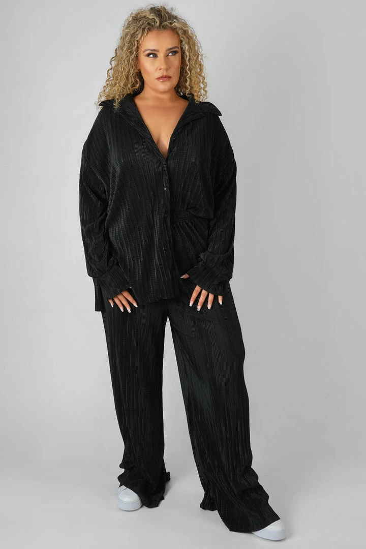 Public Desire UK KAIIA CLOTHING Curve Plisse Trouser Black 1 Public Desire UK KAIIA CLOTHING Curve Plisse Trouser Black
