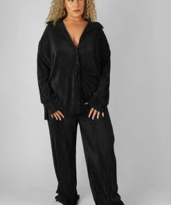 Public Desire UK Curve Oversized Plisse Shirt Black