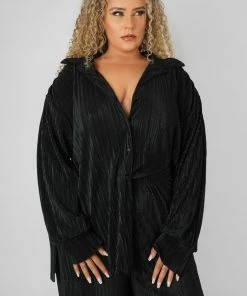Public Desire UK Curve Oversized Plisse Shirt Black