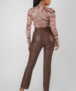 Public Desire UK KAIIA CLOTHING Printed Mesh Ruched Front Crop Top Brown 6 Public Desire UK KAIIA CLOTHING Printed Mesh Ruched Front Crop Top Brown